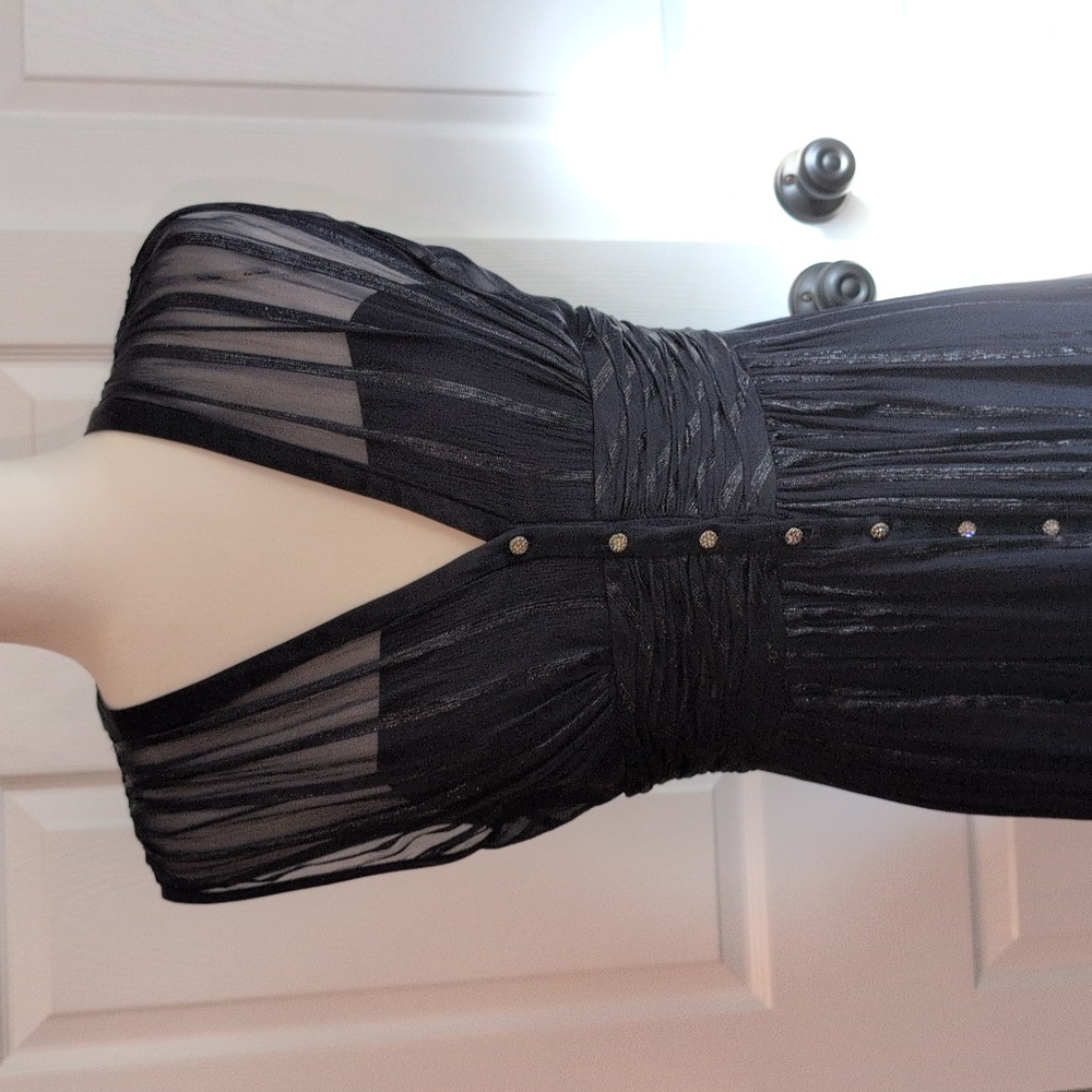 Kay Unger Black Formal Maxi Dress with Crystal Button Detail - Picture 2 of 11